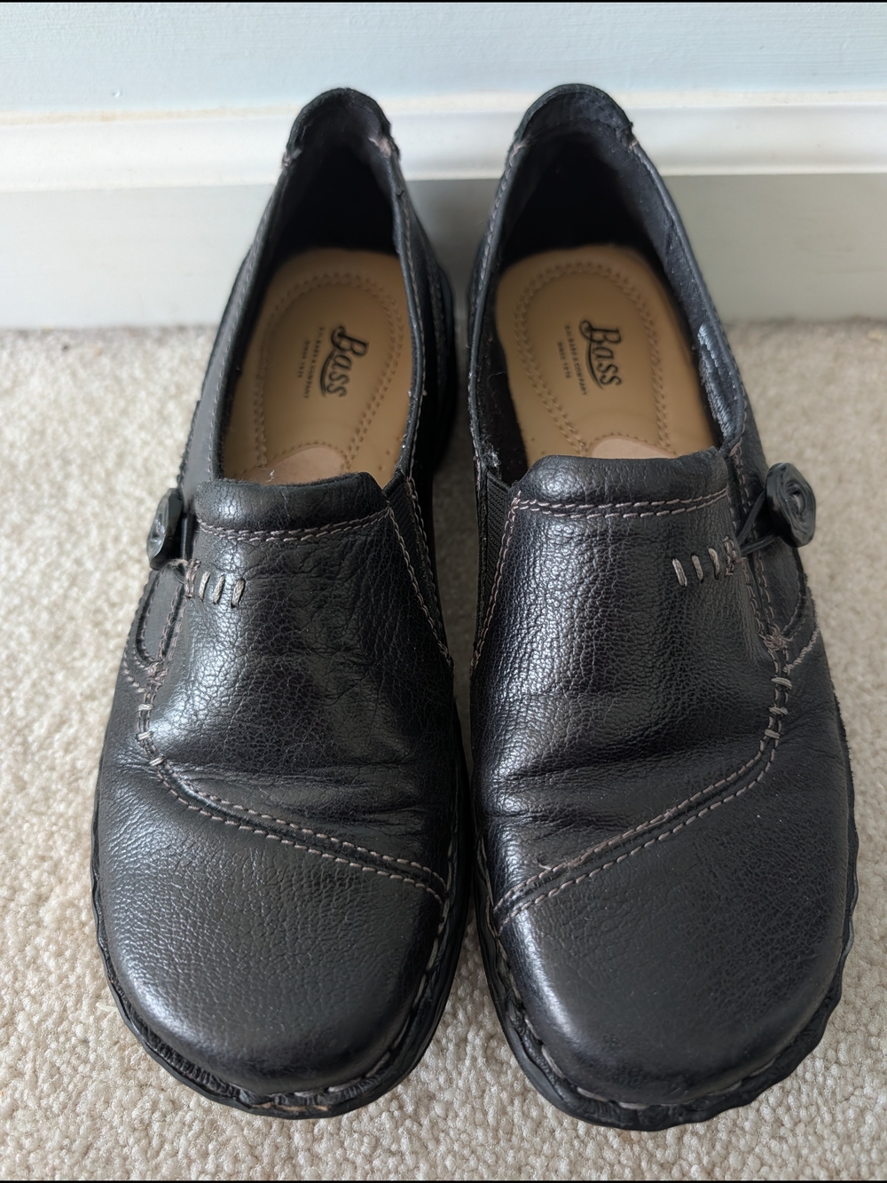 GH Bass Black Leather Slip-On Comfort Shoes Bradshaw Size 6